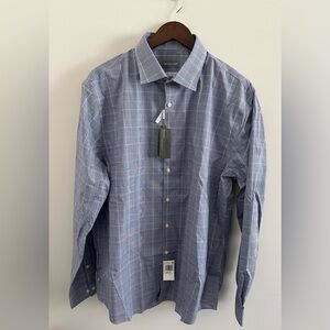 MICHAEL KORS REGULAR FIT AIRSOFT STRETCH PLAID DRESS SHIRT BLUE MENS 17.5 36/37